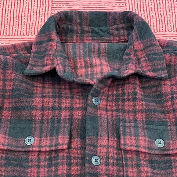 George Men's small burgundy / Black Plaid fleece Button Down Shirt - Picture 10 of 10